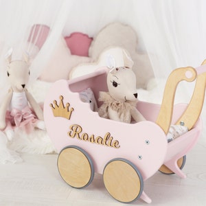 Duw Baby Meisjes Wandelwagen, Houten Wandelwagen Speelgoed, Poppenwagen & Beddengoed, Montessori Duwkar, Gepersonaliseerd Verjaardagscadeau