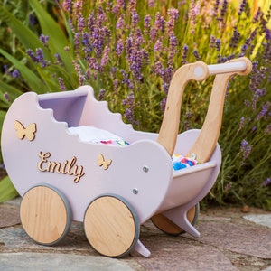 Houten kinderwagen voor poppen, Peuter Speelgoed, Cadeau Eerste Verjaardag & Kerstmis, Baby Foto Prop, Poppen buggy, Kinderkamer speelgoed