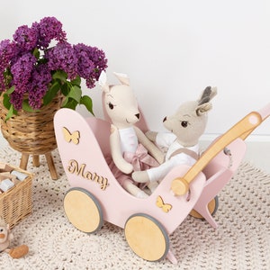 Duwstang voor babymeisjes, Houten wandelaar peuters, Eerste Verjaardagscadeau voor Meisje, Gepersonaliseerde poppenwagen met naam, Looprek