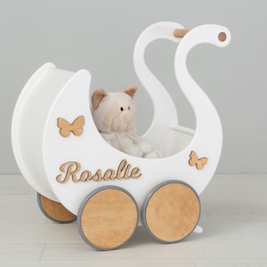 Handmade Wooden Toys for 1 Year Old Girl, Doll Pushchair, Baby Carriage, Stroller Toy, Toddler Walker, 1st Birthday Girl Gift, Push Cart