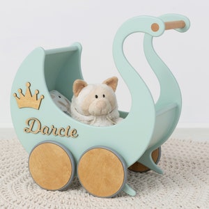 Aangepaste poppenwagen - houten kinderwagen speelgoed - peuterwandelaar - pop duwspeelgoed - babyfoto prop - poppenwagen - 1e verjaardagscadeau