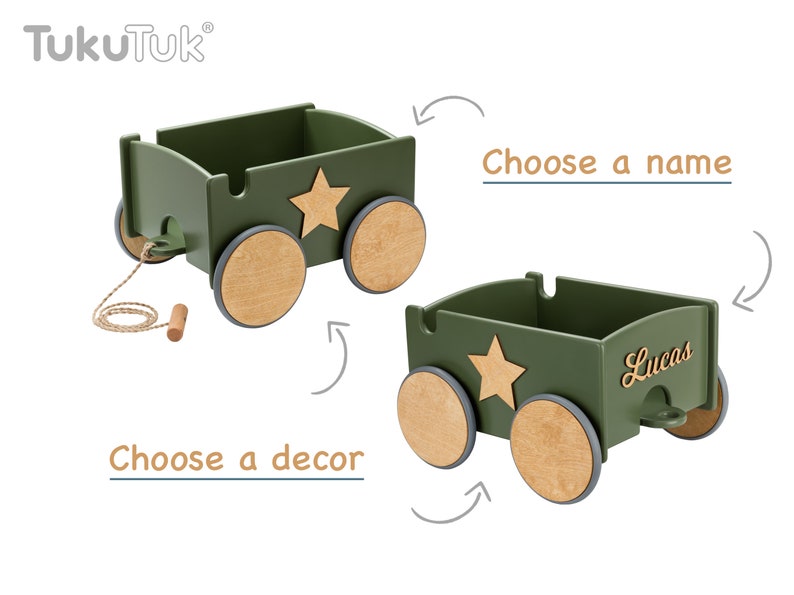 Kids Toy Box with Wheels | Wooden Baby Wagon | Pull Toy Wagon for Girl | Personalized Baby Girl Pull Toy Box | Montessori Toy | Pull Toy wit Wheels | Custom Toy with Name | Handmade Baby Girl Gift | First Birthday Gift for Girl | Montessori Baby Toy