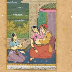 Handmade Vintage Mughal Art Painting Of Emperor And Empress In Love Scene Art On Paper 5.25x9 Inches | Indian Vintage Mughal Art Painting