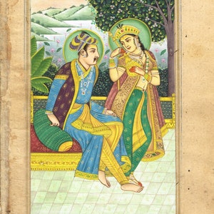 Handmade Indian Miniature Painting Of Emperor Akbar And Empress Jodha Finest Art On Paper | Indian Vintage Mughal Art Painting For Wall