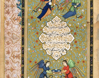 Indian Miniature Painting, Persian Court Scene, Stone Colors