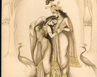 Radha Krishna Miniature Painting | Handmade Indian Folk Art on Paper (8x12 Inches)