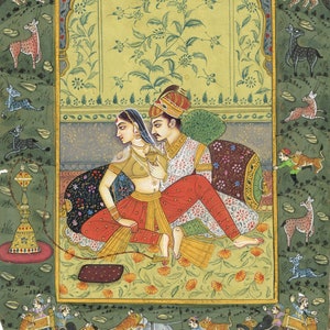 Mughal Emperor & Empress Miniature Painting: Indian Gouache Art (5.5x8 Inches)