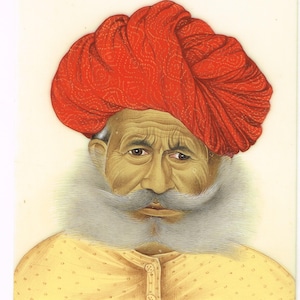 Miniature Rajasthani Portrait Painting: Handmade Indian Vintage Art, 3x4 Inches