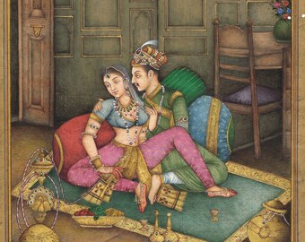 Indian Miniature Painting of Mughal Emperor Akbar and Jodha - Etsy