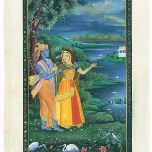 Radha Krishna Painting: Handmade Hindu Art on Silk (7x11 Inches)