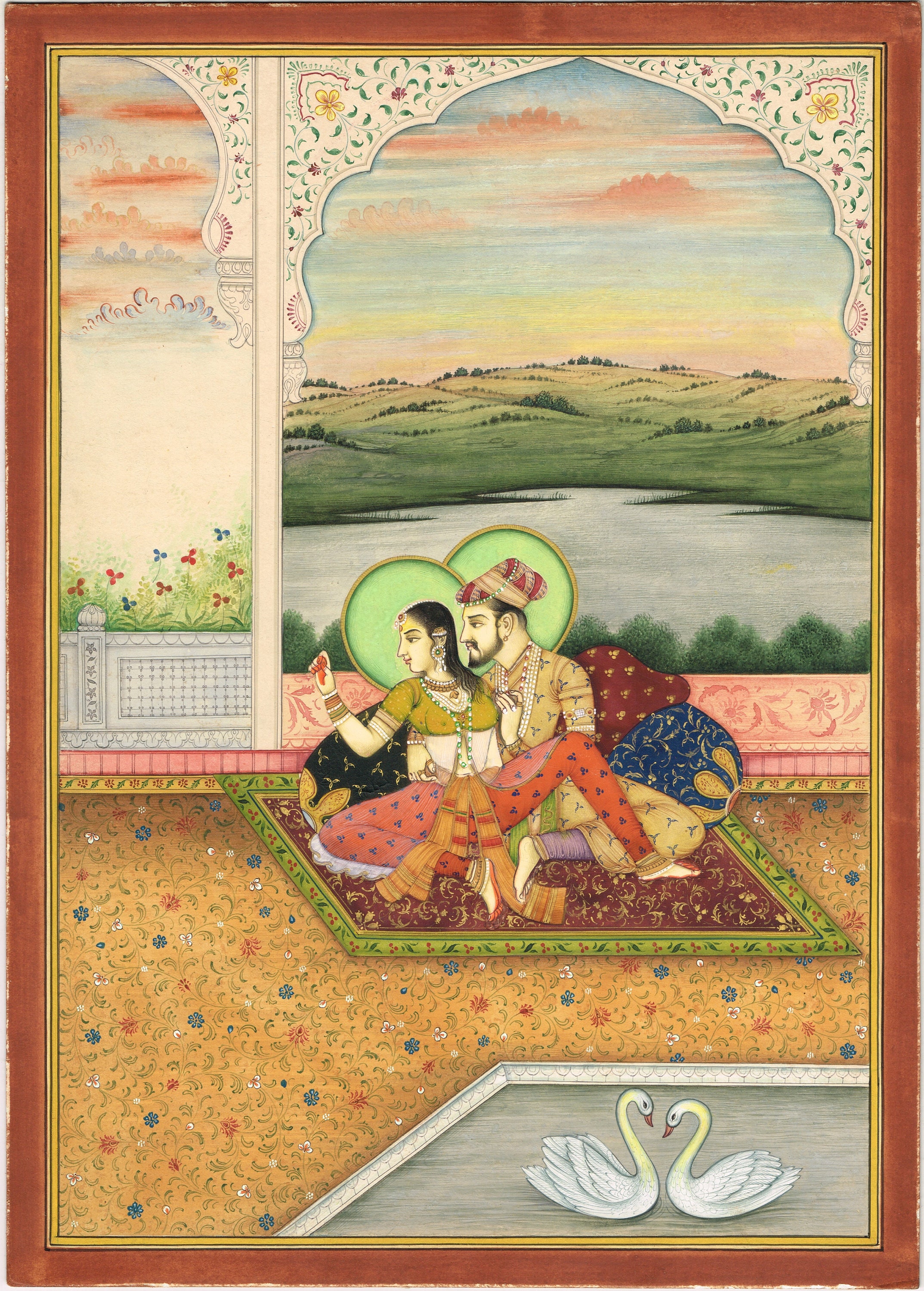 Mughal Miniature Painting: Shahjahan & Mumtaz Mahal Love Scene