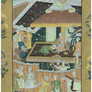 Persian Painting Of Court Scene Of Persia Empire Art On Silk Cloth 15.5x21.5 Inches | Persian Miniature Art For Wall | Islamic Art Paintings