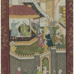 Vintage Persian Art Painting Of Persian Darbar Art On Silk Cloth 16x21.5 Inches | Persian Miniature Art For Wall | Court Scene Painting