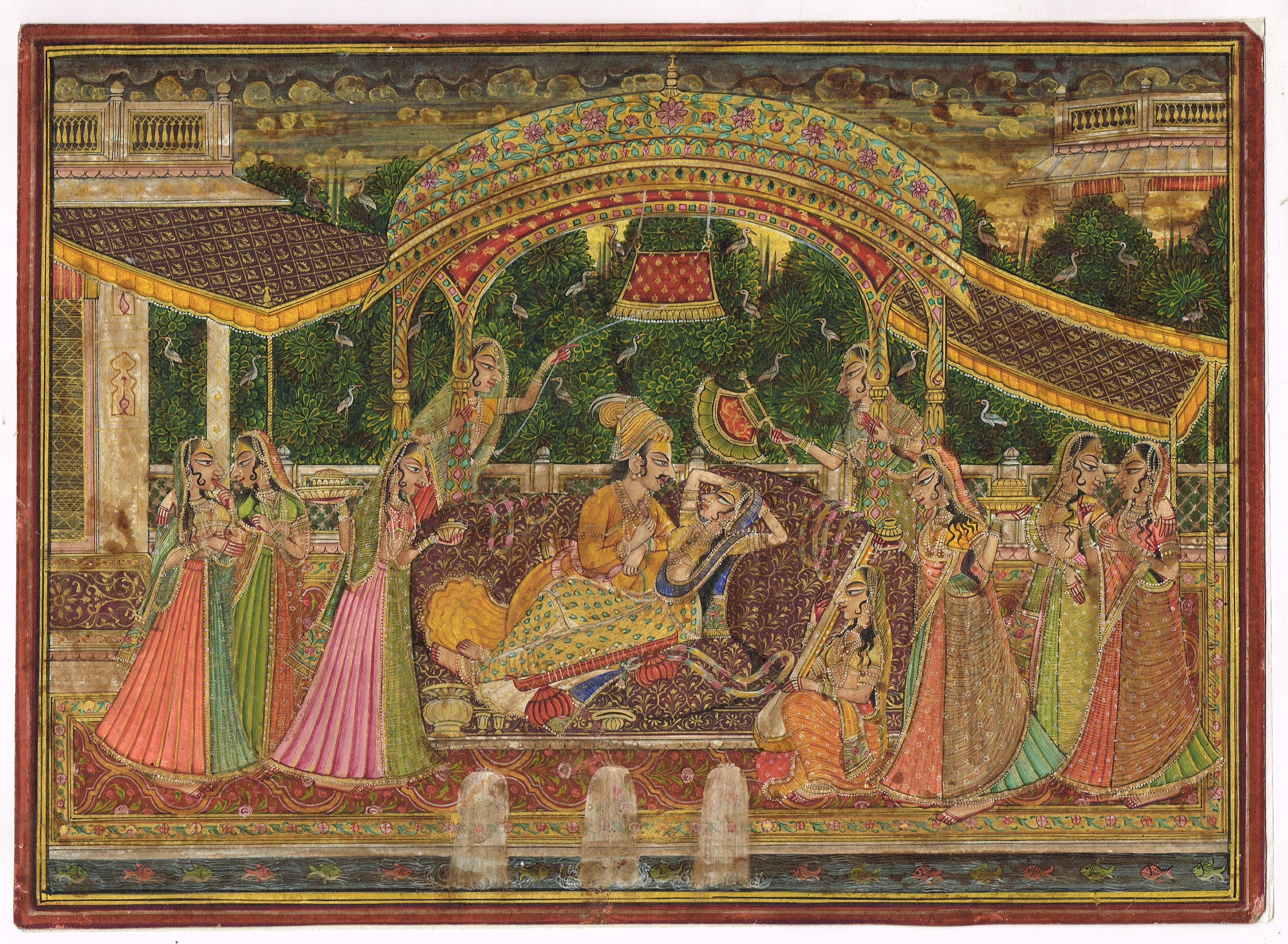 インドネシアジャワ島の絵画王様と王妃様 キシャンガル王と王妃の芸術：紙に描かれたメーワール家の愛の情景