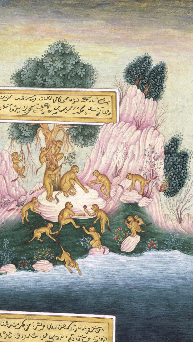 Indian Miniature Painting of Monkey apes Enjoying in Water Etsy