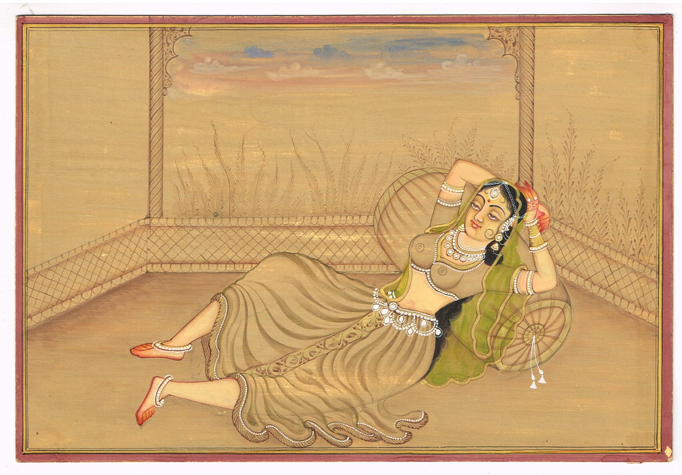 Portrait Painting of Rajput Queen Relaxing Fine Art on Paper