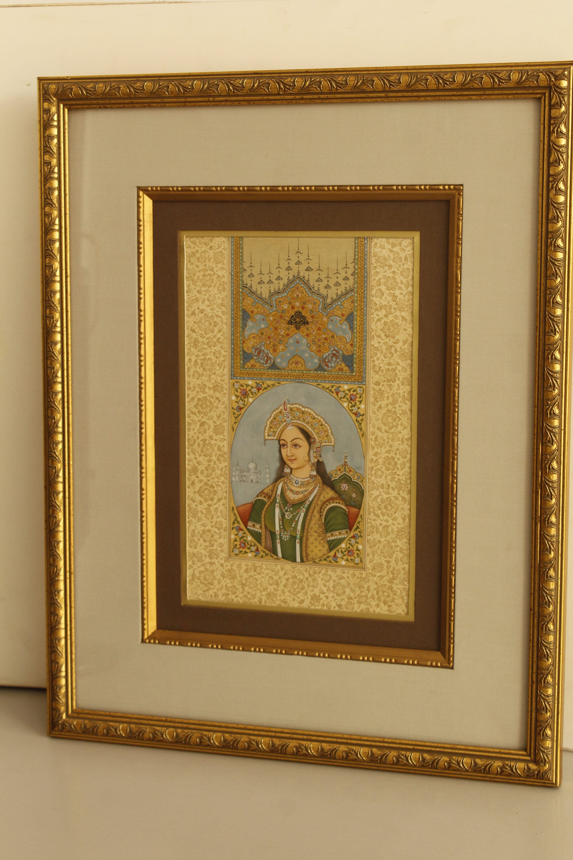 インド・マハラジャ絵画5点セット/額装入り 額入りムムターズ・マハル細密画：ヴィンテージインド皇后アート