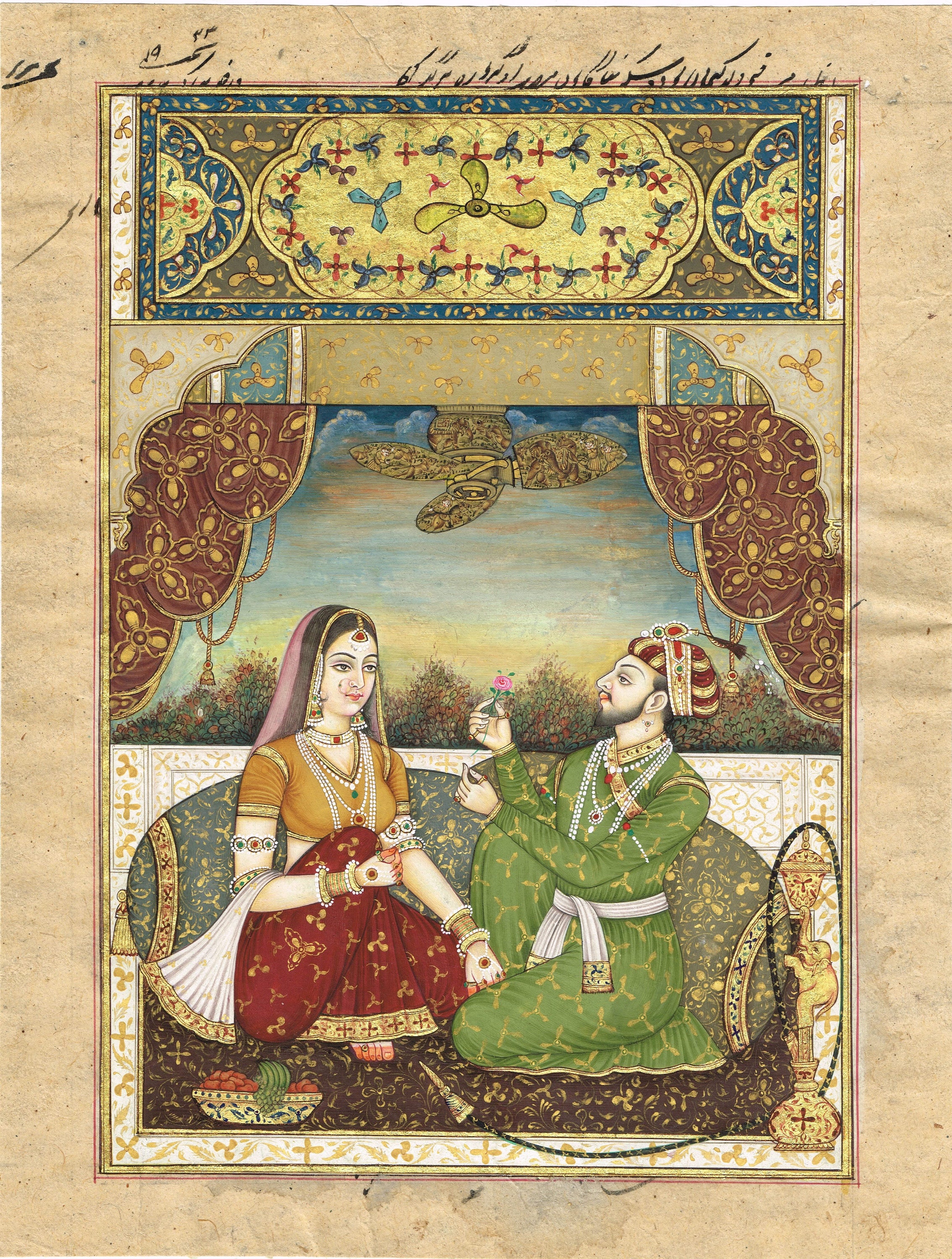 ムガル帝国皇帝シャー・ジャハーンの細密画：王宮美術（8.5x11インチ