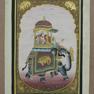 Rajasthani Miniature Painting Of Mewar King On Decorated Elephant Art On Cloth 16x22 inches | Indian Vintage Art Paintings For Wall Hanging