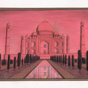Handmade Indian Miniature Painting Of Taj Mahal Symbol Of Love Wonder Of World 11x9.5 Inches | Indian Painting | Vintage Mughal Art For Wall