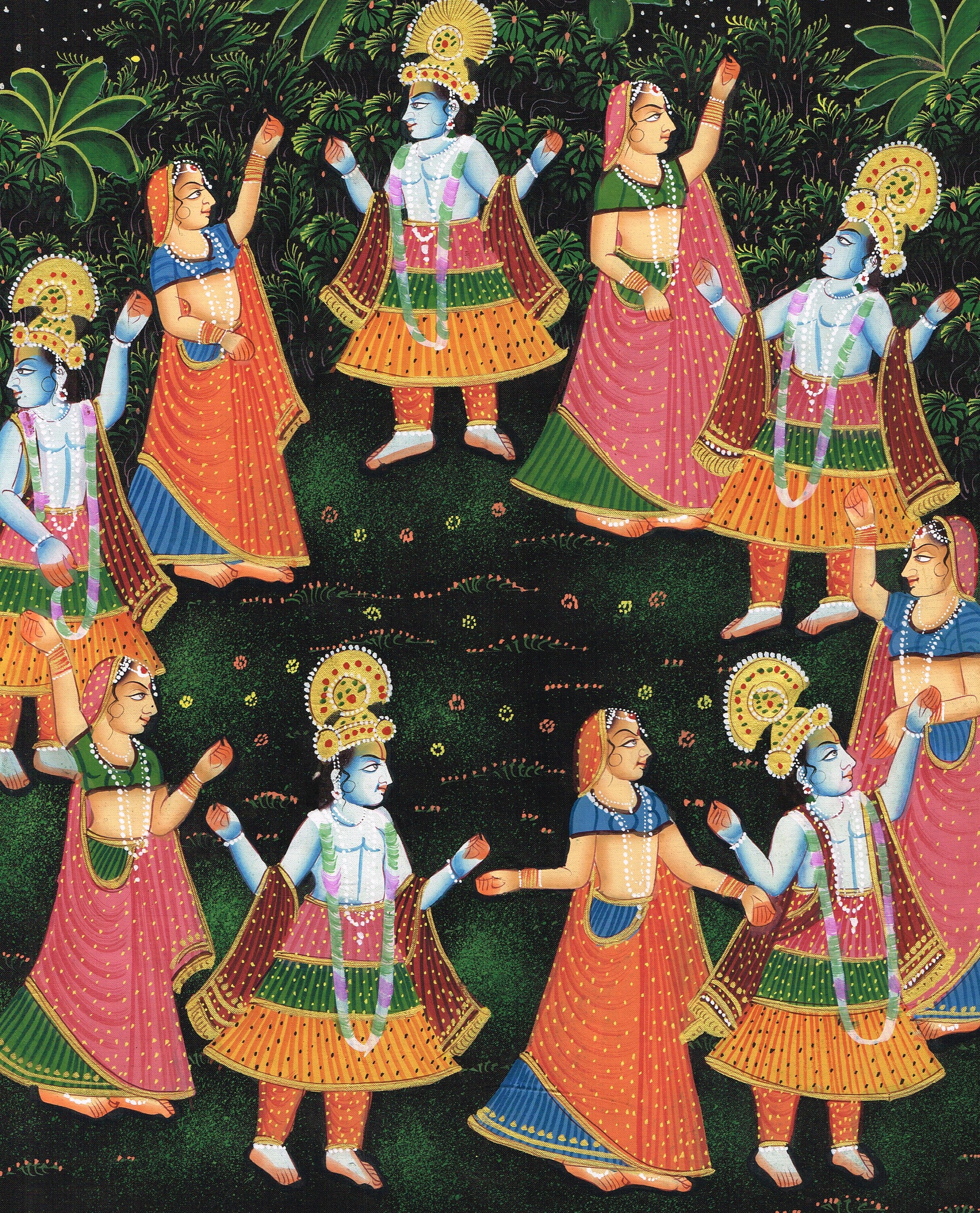 Krishna Rasleela Painting of Lord Krishna Dancing With Gopis on Cloth ...