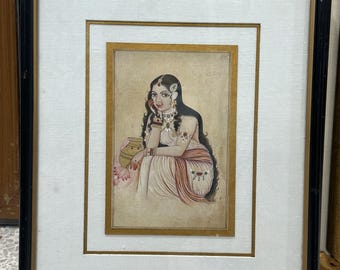 Vintage Mughal Empress Portrait Painting: Indian Art with Frame (10x13 Inches)