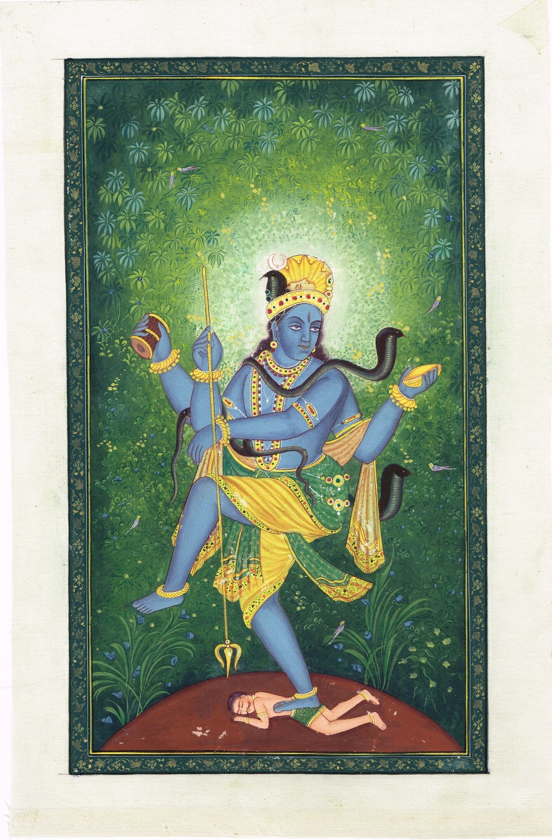 Handmade Lord Shiva Painting: Nataraja Art on Silk (7x11 Inches) - Etsy