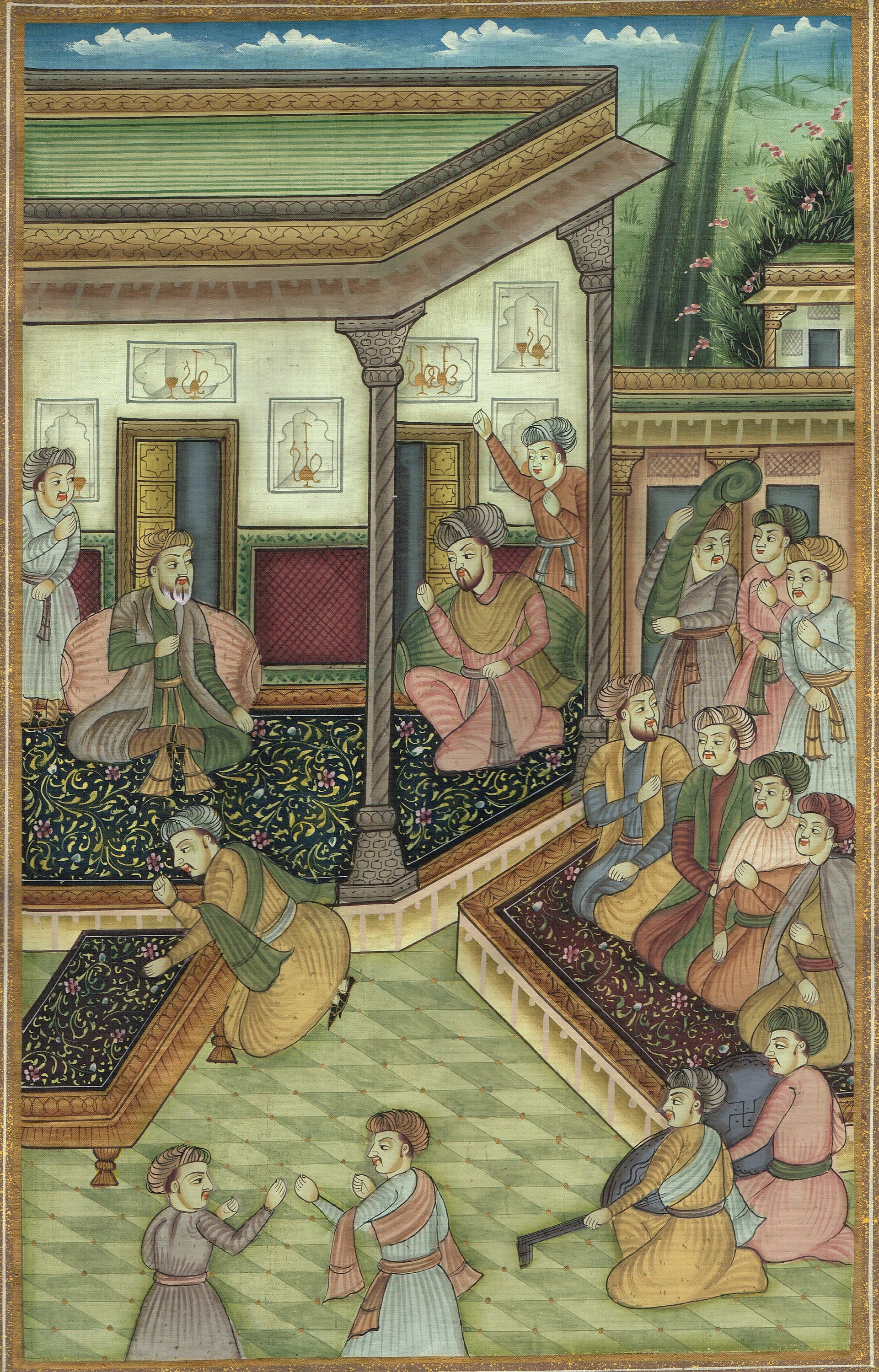 Handmade Persian Miniature Painting: Vintage Court Scene Art (15.5