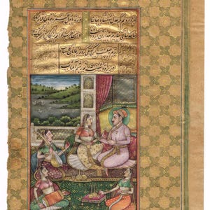 Mughal Miniature Painting: Emperor, Empress, Music, Handmade Indian Art