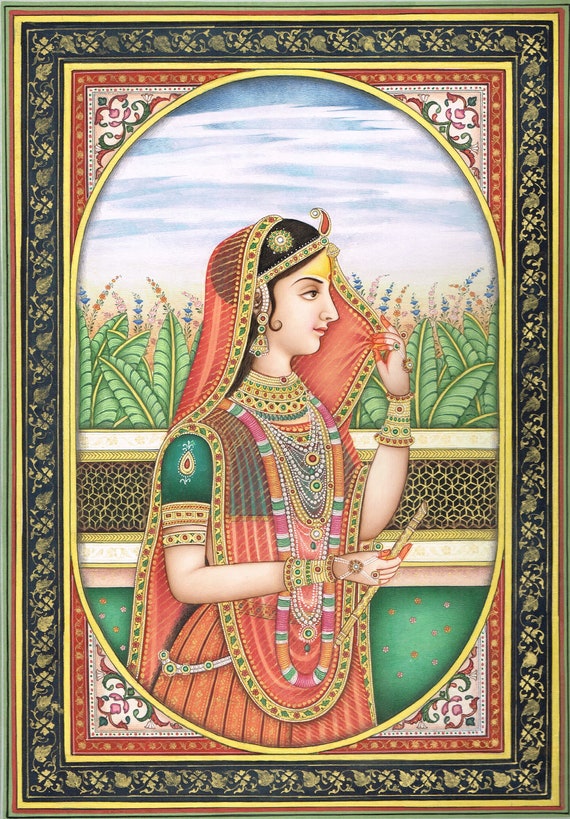 手作りの女神ラーダーの絵画：紙に描かれたヒンドゥー教の芸術（13x18