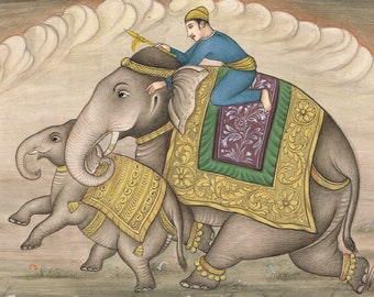 インド　細密画　絵画　ヴィンテージ　アンティーク 象　ムガル　ミニチュア　手描き il_340x270.4978596605_3cn5.jpg