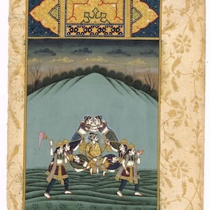 Indian Miniature Painting Of Emperor Shahjahan On Lady Pakli Gouache Art 6.5x10 Inches | Indian Vintage Art Painting On Paper For Wall Gift