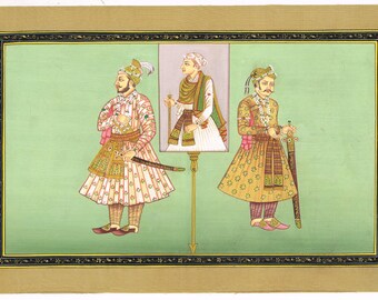 Mughal Emperor Portrait Painting: Vintage Art on Silk (11x7 Inches)