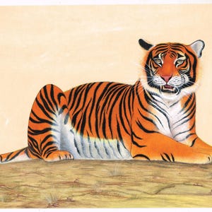 Animal Miniature Painting Of Tiger Wildlife Nature Art On Paper 15x10.5 Inches | Panther Animal Art | Handmade Wildlife Nature Art For Wall