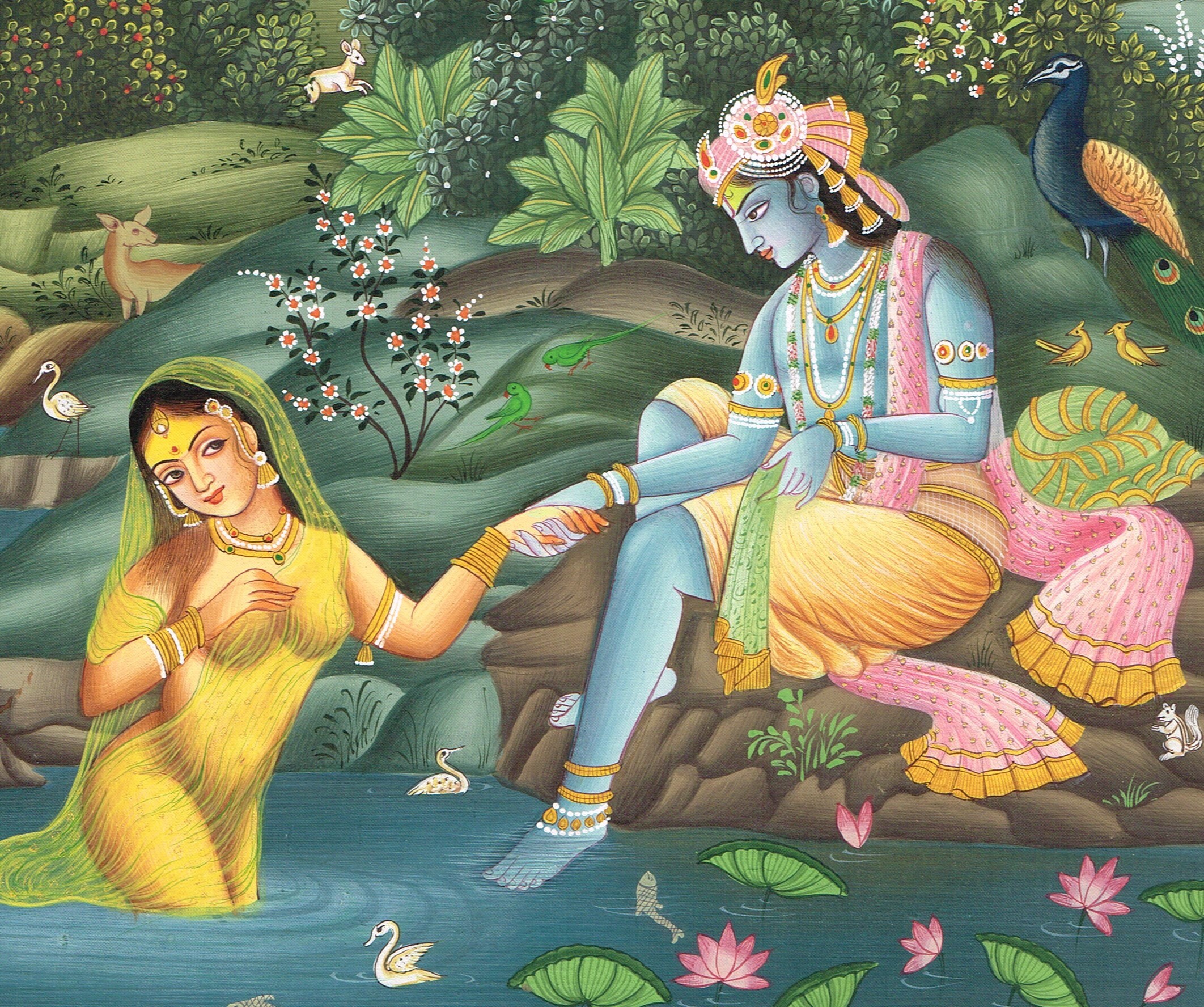 Radha Krishna Miniature Painting of Krishna Radha Love Scene Art Hindu