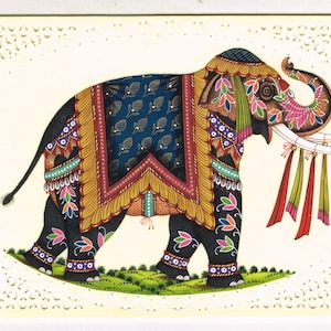 Handgefertigter Miniatur Elefant Kunst: Indischer Stil Gemälde (15x10cm)