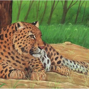 Animal Miniature Painting Of Cheetah Wildlife nature Art On Silk Cloth 18x14.5 Inches | Handmade Animals Art For Wall | Painting For Office