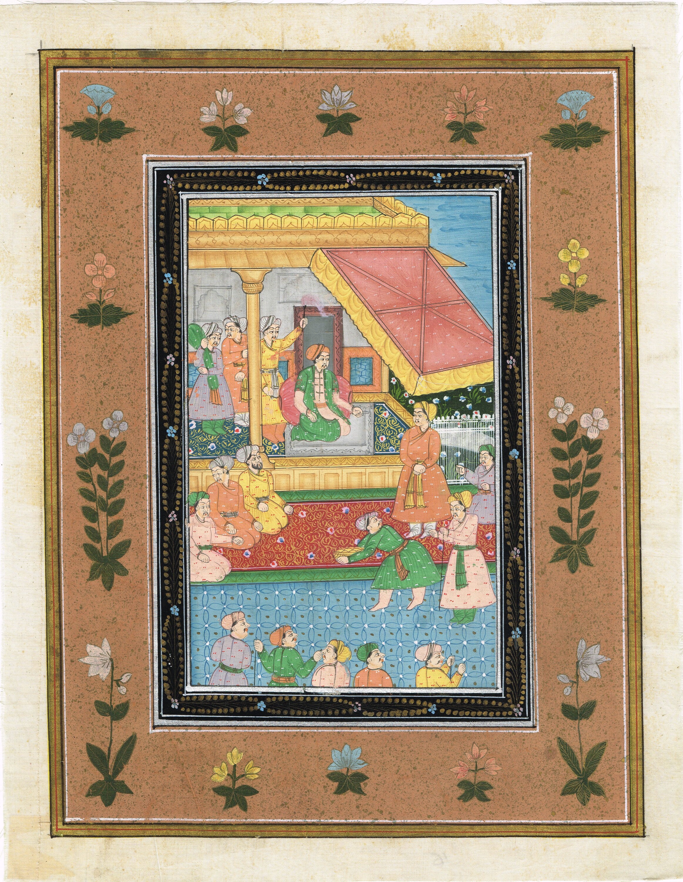 インド宮廷絵画 INDIAN COURT MINIATURE PAINTING An Antique Indian Court Scene Miniature Painting | Artzze