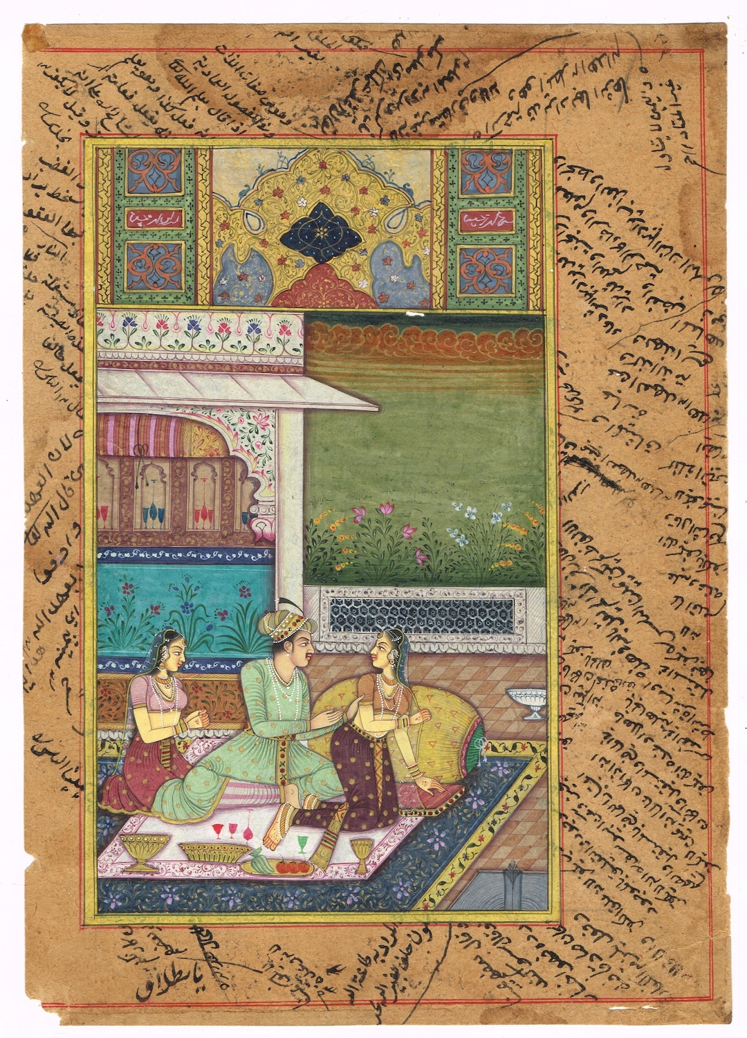 Indian Miniature Painting of Love Scene Emperor and Empress on the