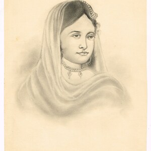 Vintage Indian Woman Sketch Art: Handmade Wall Decor (10.5x14.5 Inches)