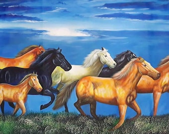 走る馬の絵画：風水壁アート、幸運の室内装飾（135 x 85 cm） - Etsy 日本