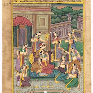 Mughal King and Queen Miniature Painting: Indian Vintage Art (7.5x11 Inch)