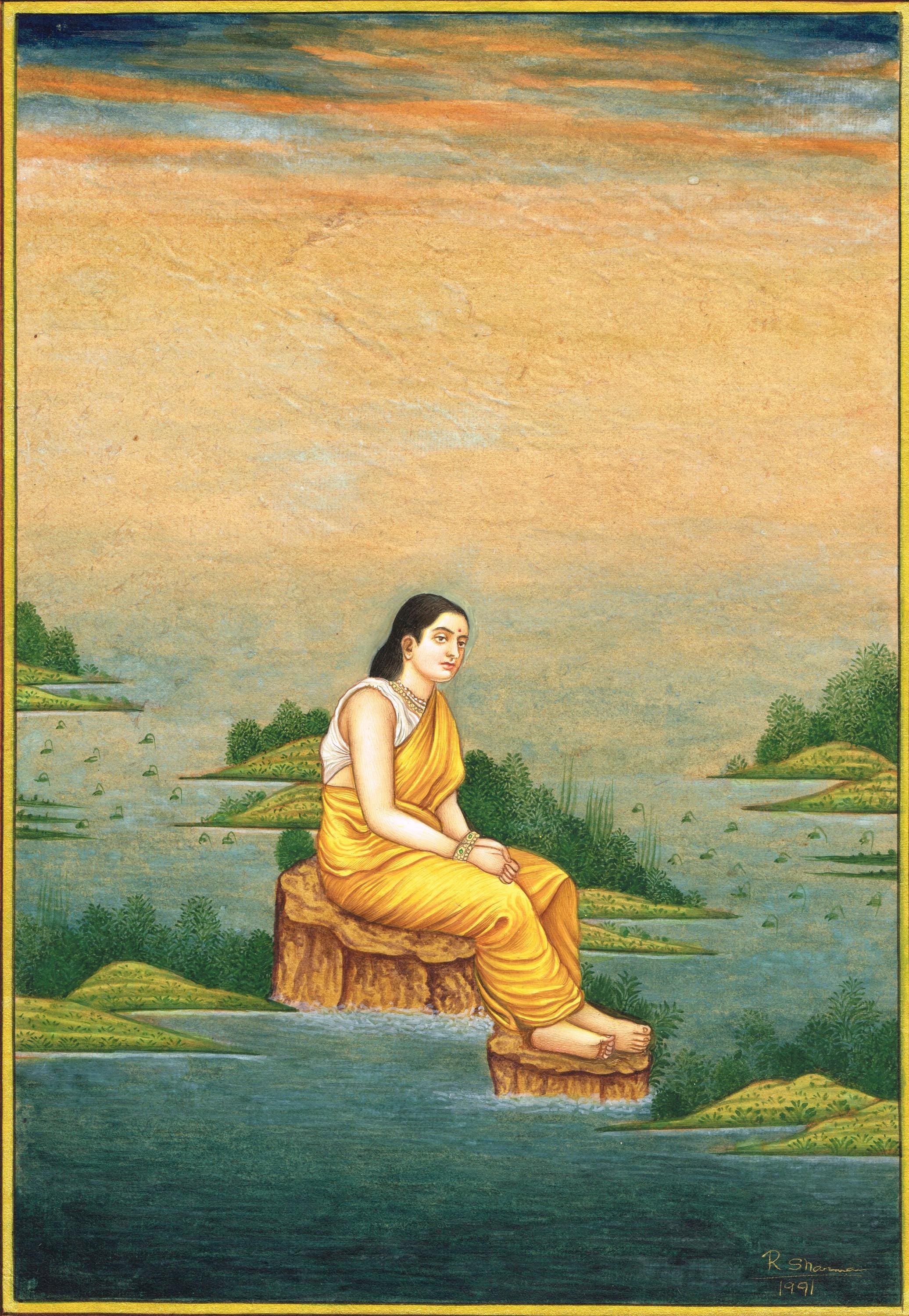 Virahini Nayika Painting: Handmade Indian Woman Art, Real Gold Ink (8 ...