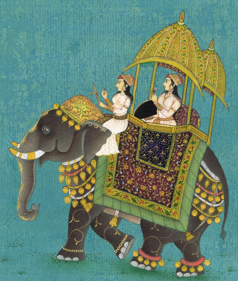 Mughal Empress Elephant Painting: Indian Miniature Art (10.5x14 Inches ...