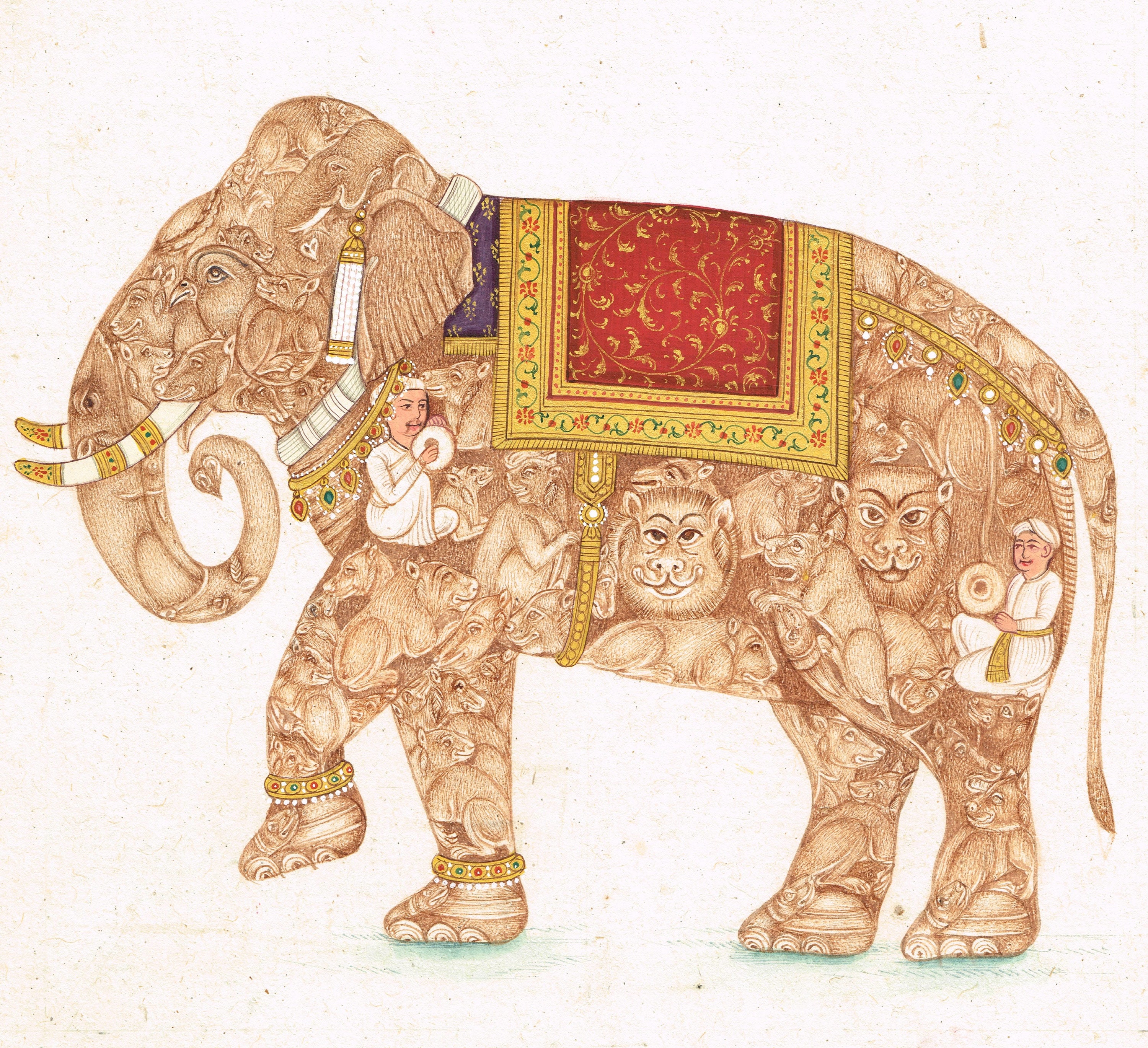インドの伝統アート 象と騎士の絵 インドの伝統アート 象と騎士の絵