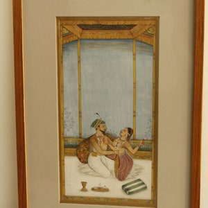 Indian Vintage Miniature Painting Of Mughal Emperor And Empress in Love Scene Art On Paper With Frame | Emperor And Empress Art Paintings