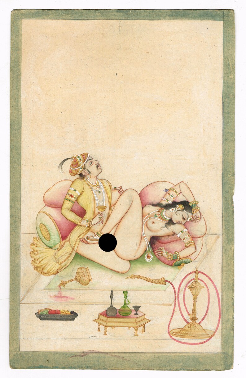 Indian Miniature Erotic Painting On Paper | King And Queen Love Indian Miniature Erotic Painting On Paper | King And Queen Love