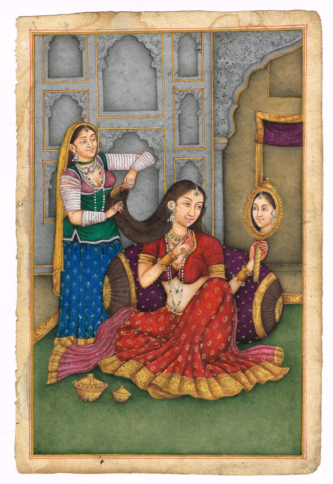 インド 金彩 絵画 フレーム アート ペイント インド女性 民族