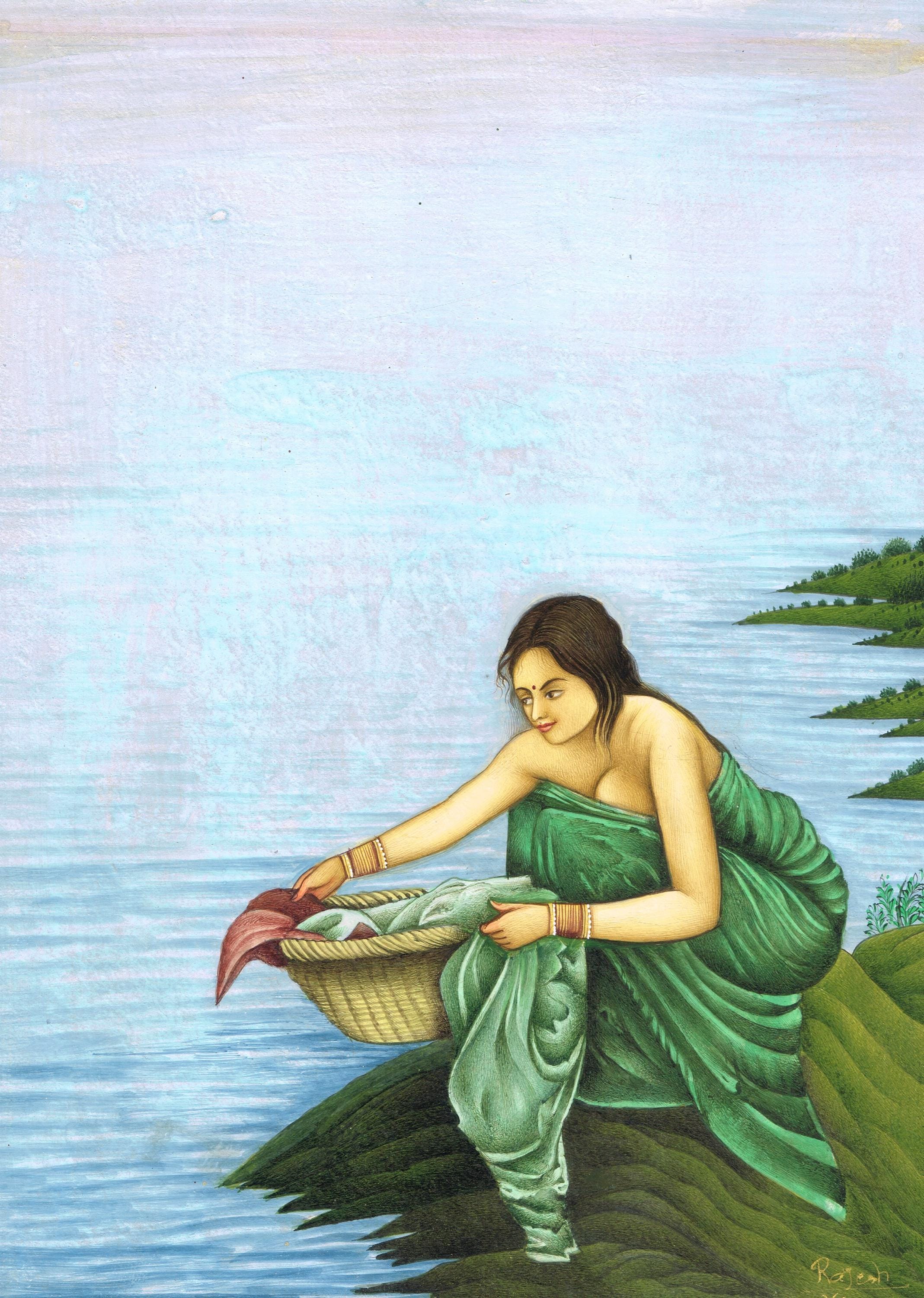 Handmade Maiden Painting: Miniature Art With Real Gold (10.5x13.5