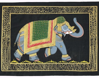 Hand Painted Elephant Art: Indian Miniature Painting (13.5x9.5 inches)